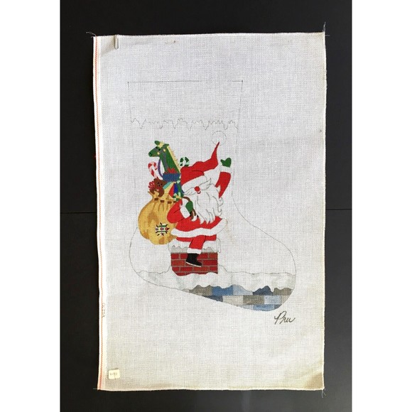Pru Other - Vintage Pru Hand-painted Needlepoint Canvas 18” X 13” Santa Chimney Stocking NEW